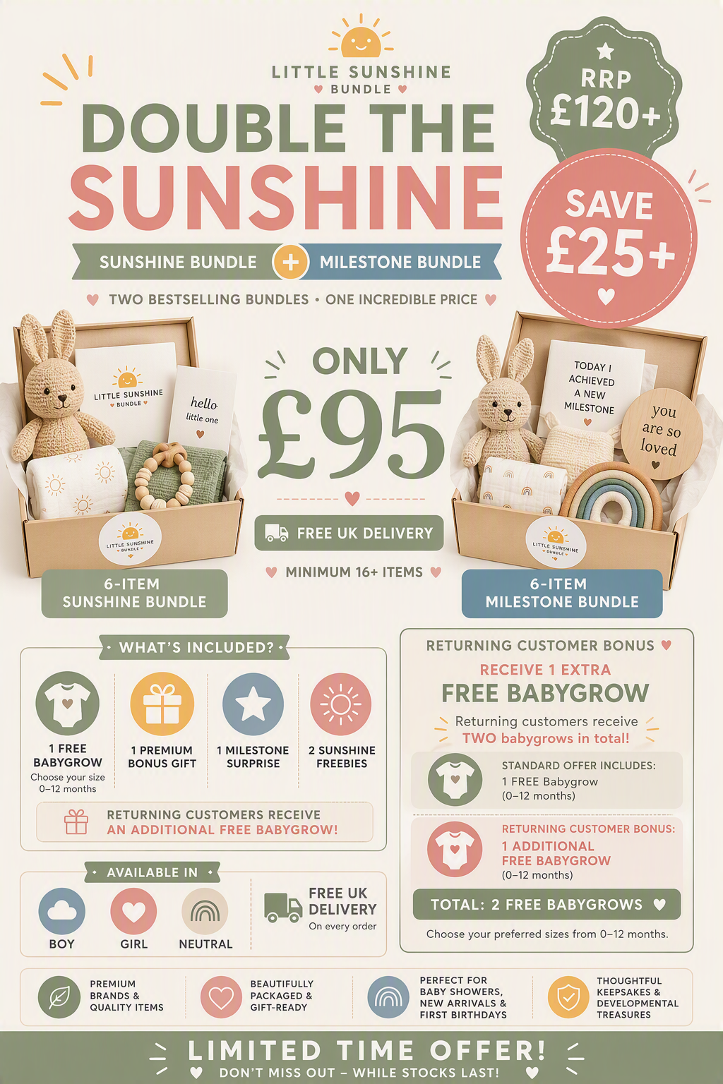 Double The Sunshine Bundle | 16+ Baby Gift Items | Sunshine & Milestone Bundle